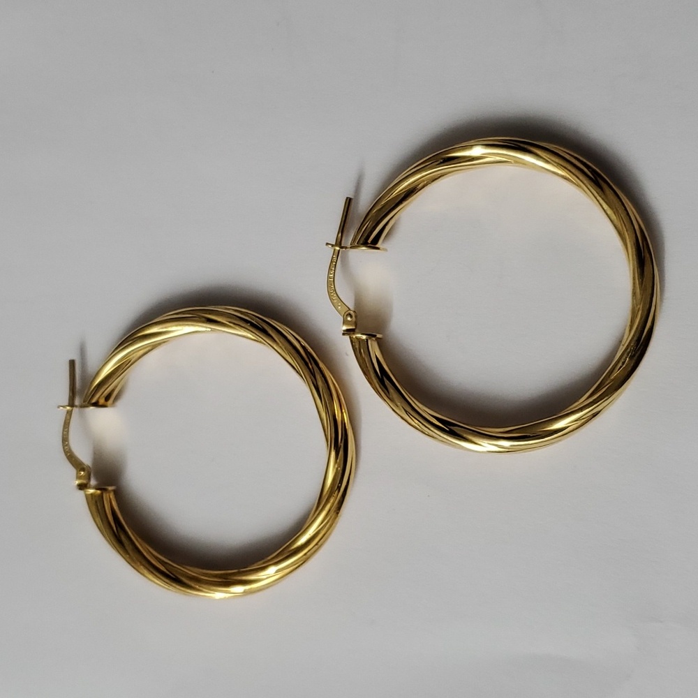 18K Gold Italian Twisted Plated (?) Hoop Earrings - Picture 5 of 7